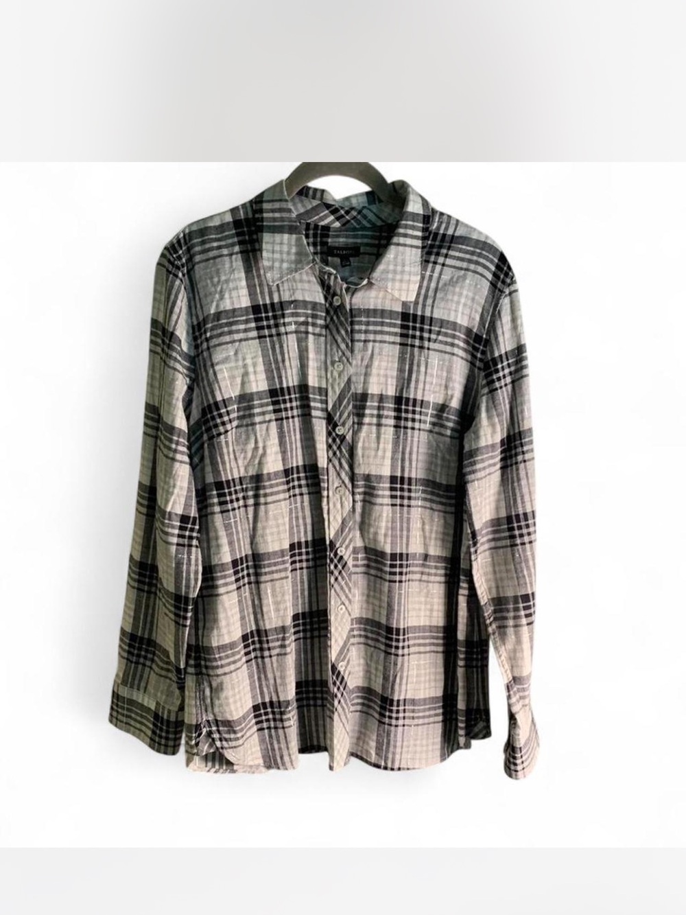 Womens Long-Sleeve Black and Gray & white Plaid Shirt by Talbots size L